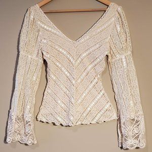 Soft and Sexy Ecru Lace and Satin Ribbon Top (Small)